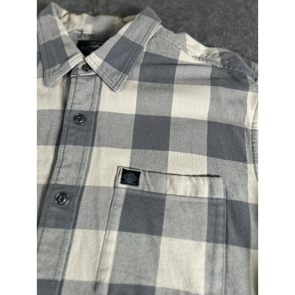 Harley Davidson‎ Shirt Mens XL Long Sleeve Grey/ White Plaid Pearl Snaps